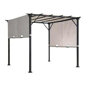 Sunjoy Group 9 x 9 Steel Frame Pergola with Adjustable Canopy Roof (Light Gray)-A106005560-Garage Giant