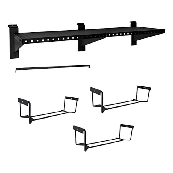 Proslat Stealth Slatwall 48-Inch Heavy Duty Metal Shelf with Tool Holders and Clothing Rod-53322K-Garage Giant