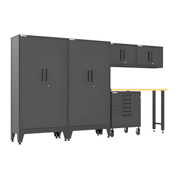 Armadillo Tough Black 6-Piece Garage Cabinet Set with Levelers and Casters-AR6PC143B-Garage Giant