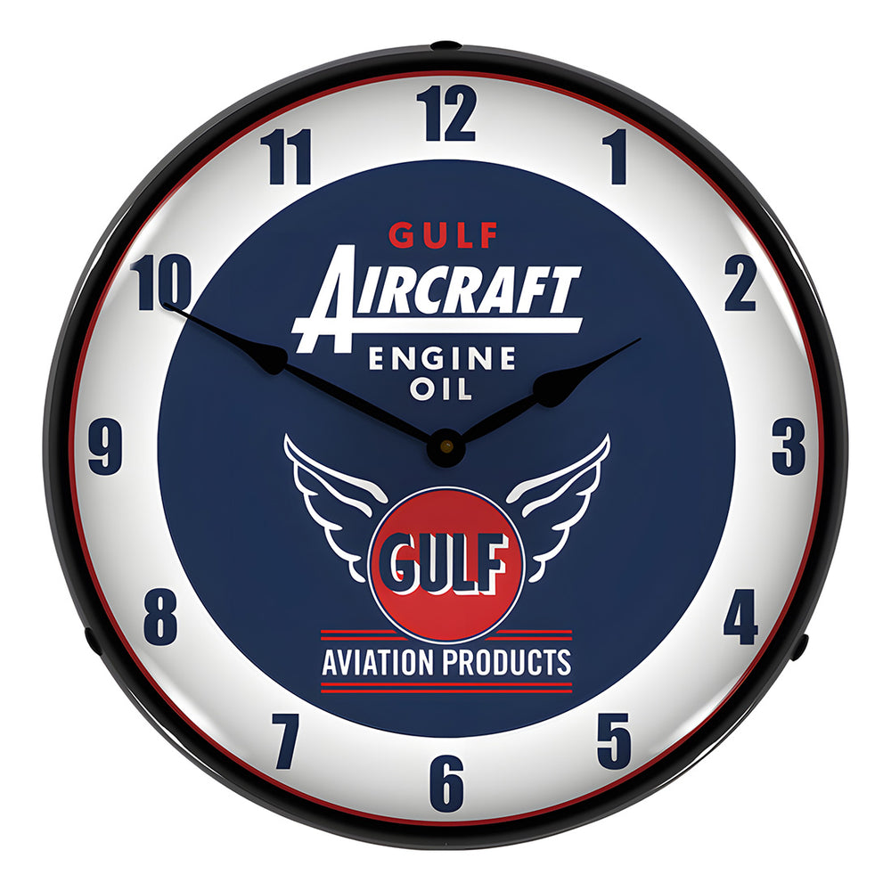 Collectable Sign and Clock Gulf Aircraft Engine Oil Backlit Wall Clock-GO1303425-Garage Giant