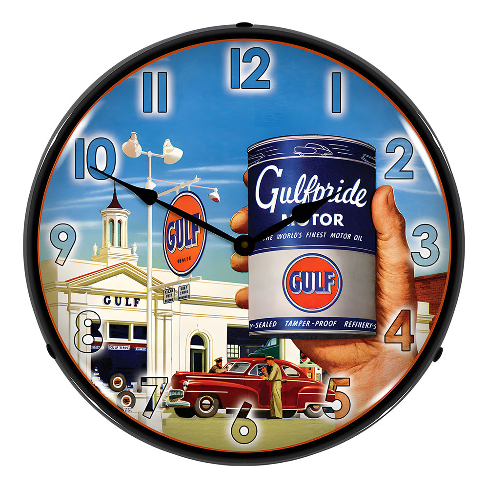 Collectable Sign and Clock Gulfpride Motor Oil Backlit Wall Clock-GO1508617-Garage Giant