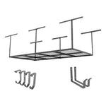 Fleximounts 4' x 8' Overhead Storage Rack with Hooks (Black)-FLX-GR48B-H-BLK-Garage Giant 