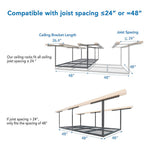 Fleximounts 4' x 8' Overhead Storage Rack with Hooks (Black)-FLX-GR48B-H-BLK-Garage Giant 