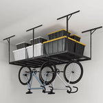 Fleximounts 4' x 8' Overhead Storage Rack with Hooks (Black)-FLX-GR48B-H-BLK-Garage Giant 