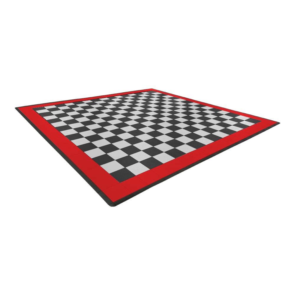 Swisstrax Double Car Garage Floor Mat In Diamondtrax Home Tiles (Border - Black, White, Red)-MAT-DTHL-BRDR600-Garage Giant
