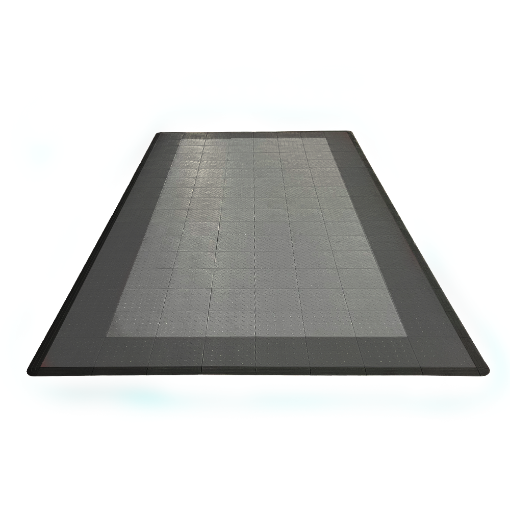 Swisstrax Single Car Garage Floor Mat In Diamondtrax Home Tiles (Border - Grey, Silver)-MAT-DTHM-BRDR204-Garage Giant