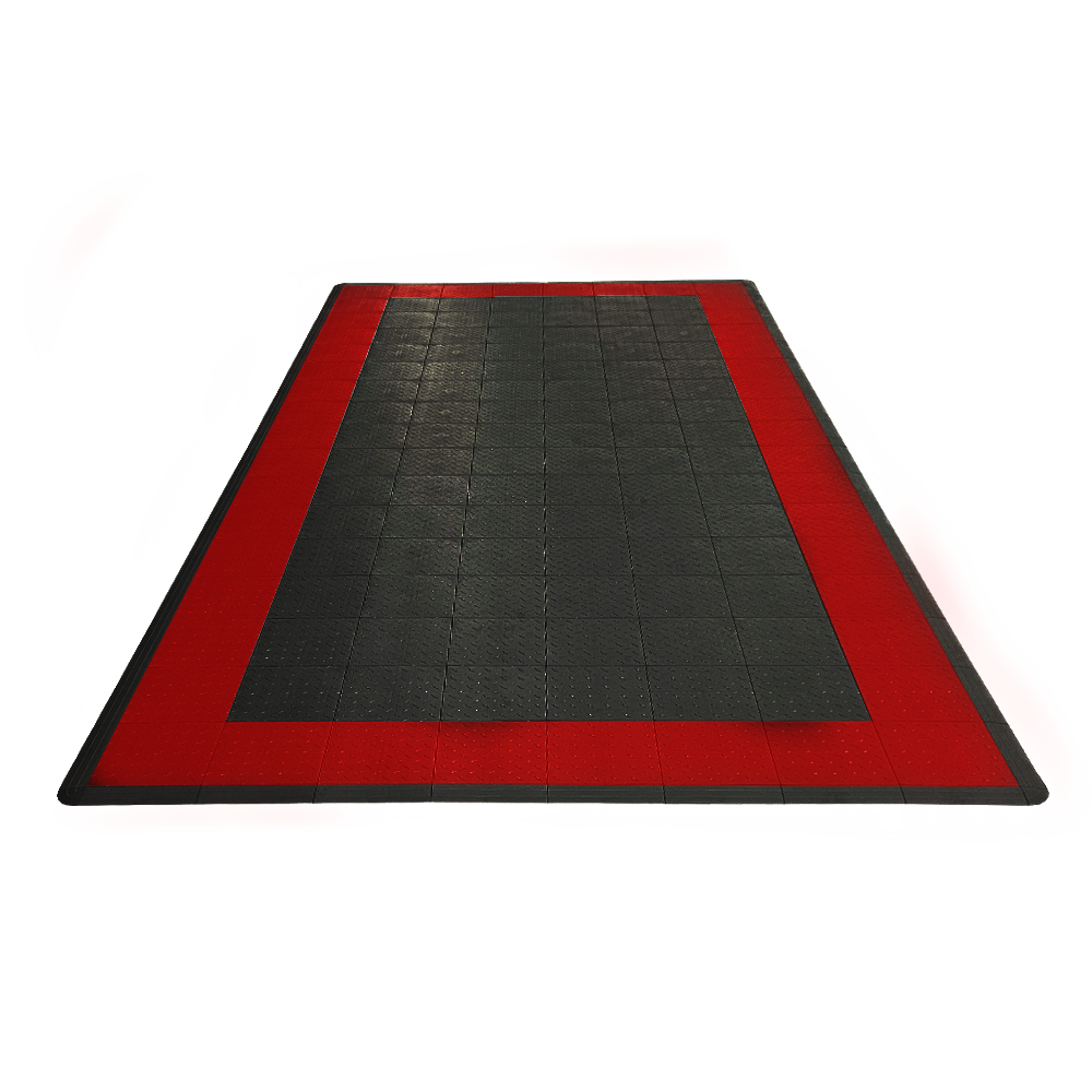 Swisstrax Single Car Garage Floor Mat In Diamondtrax Home Tiles (Border - Black, Red)-MAT-DTHM-BRDR300-Garage Giant