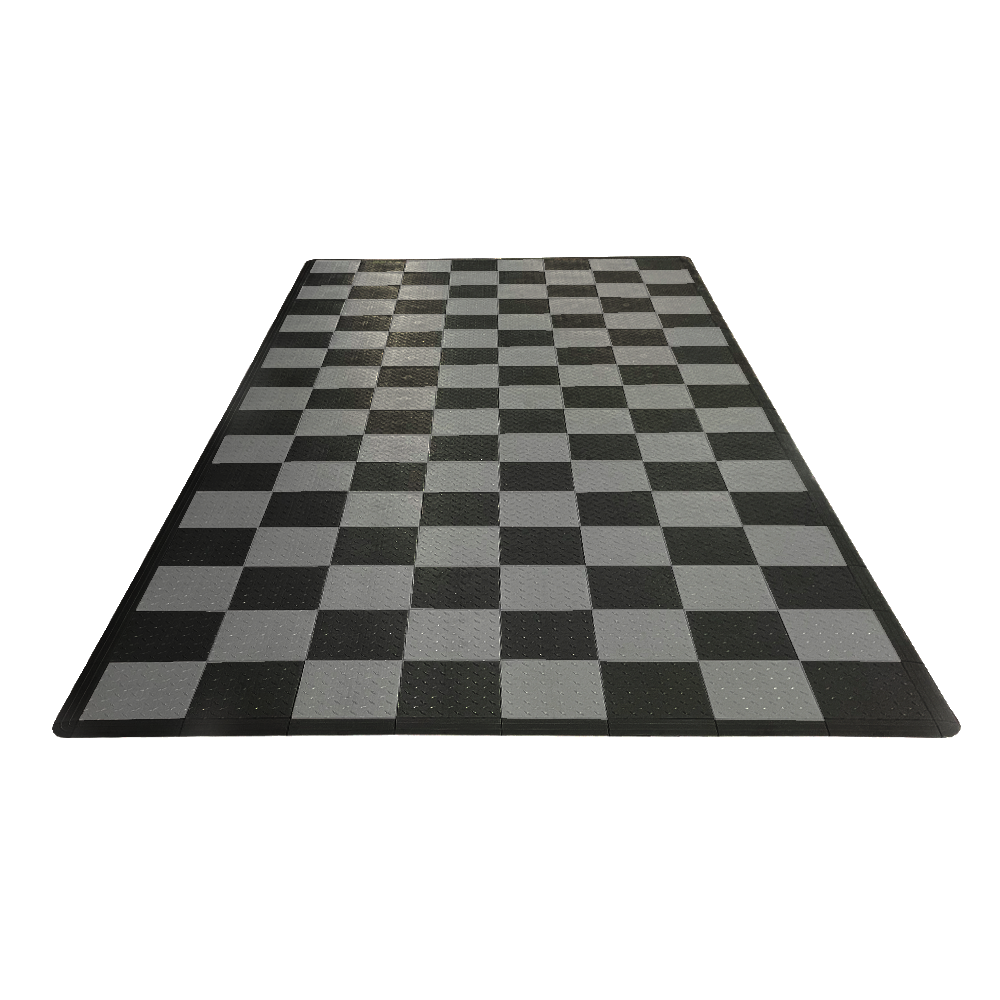 Swisstrax Single Car Garage Floor Mat In Diamondtrax Home Tiles (Checkered - Black, Grey)-MAT-DTHM-CHKR200-Garage Giant