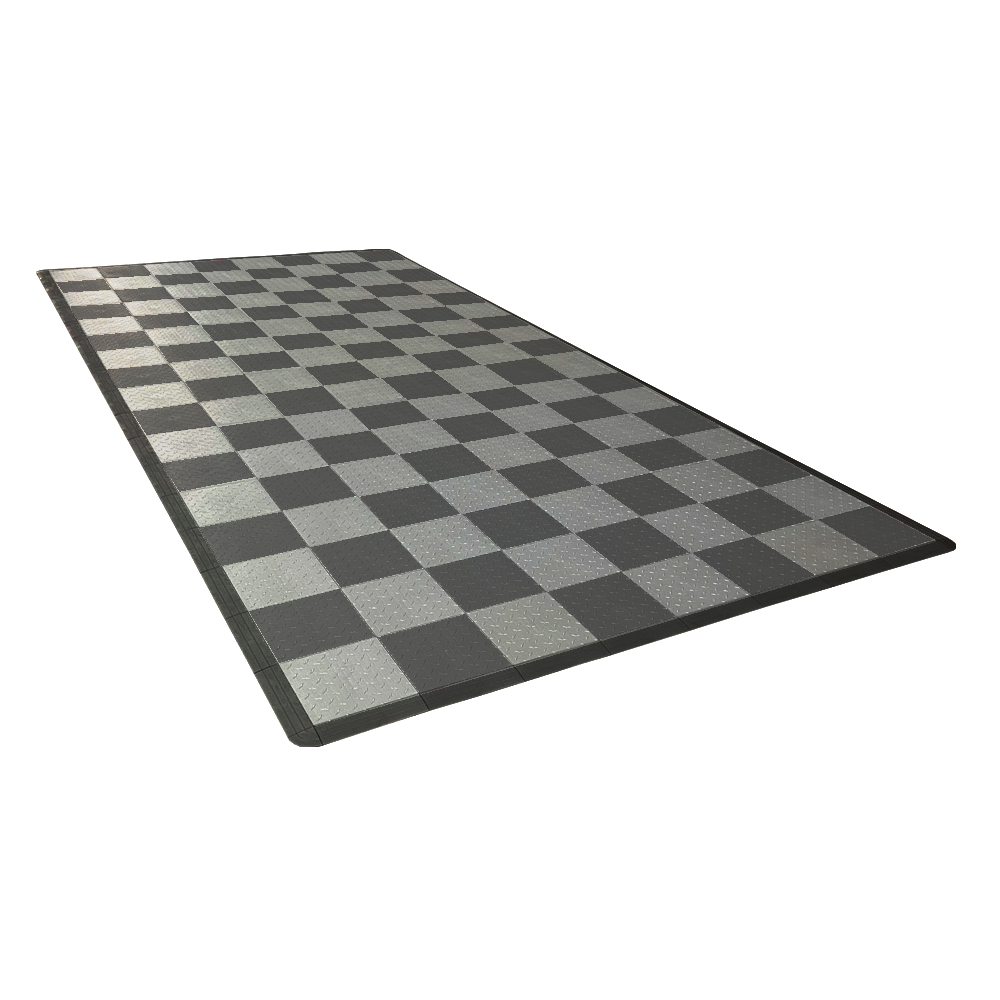 Swisstrax Single Car Garage Floor Mat In Diamondtrax Home Tiles (Checkered - Grey, Silver)-MAT-DTHM-CHKR204-Garage Giant