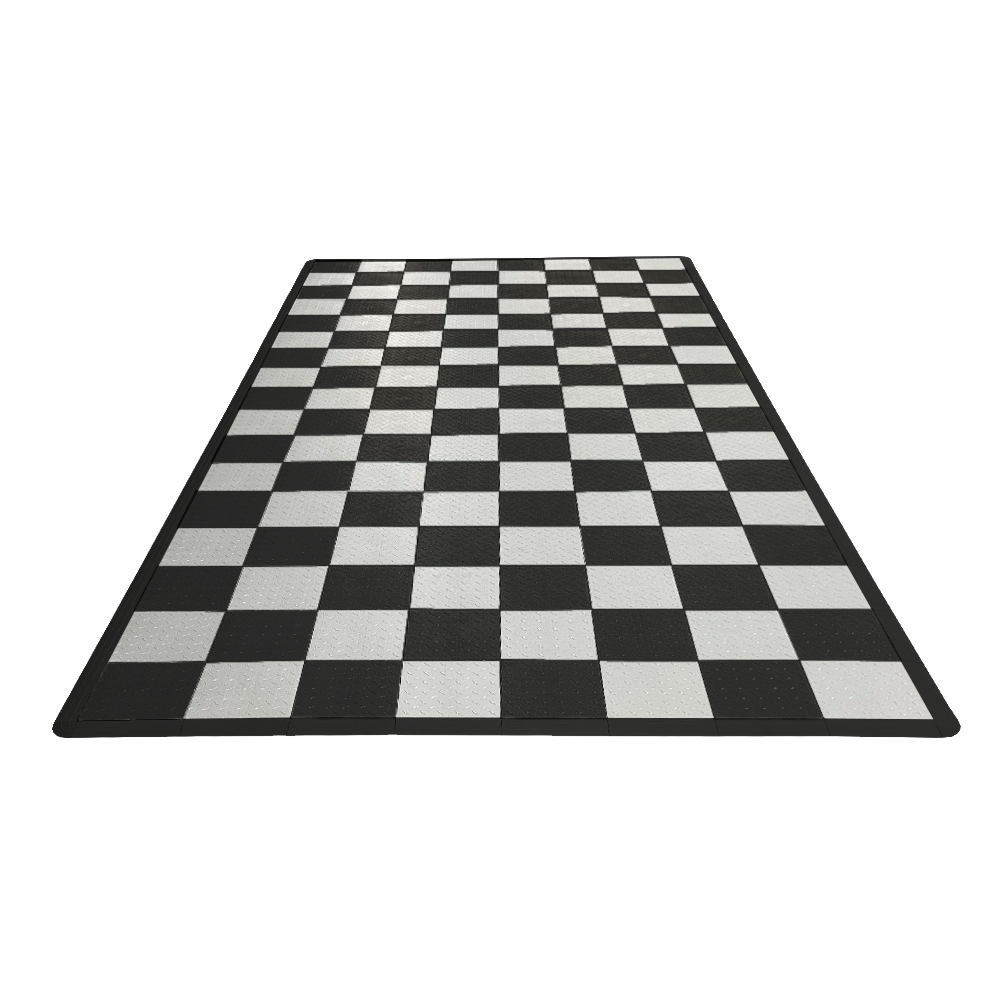 Swisstrax Single Car Garage Floor Mat In Diamondtrax Home Tiles (Checkered - Black, White)-MAT-DTHM-CHKR600-Garage Giant
