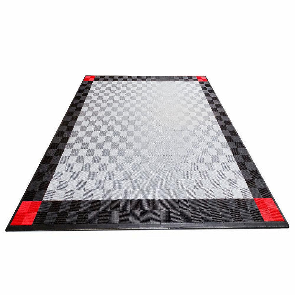 Swisstrax Double Car Garage Floor Mat In Ribtrax Pro Tiles (4 Corners - Black, Red, Grey)-MAT-RPL-4CNR300-Garage Giant