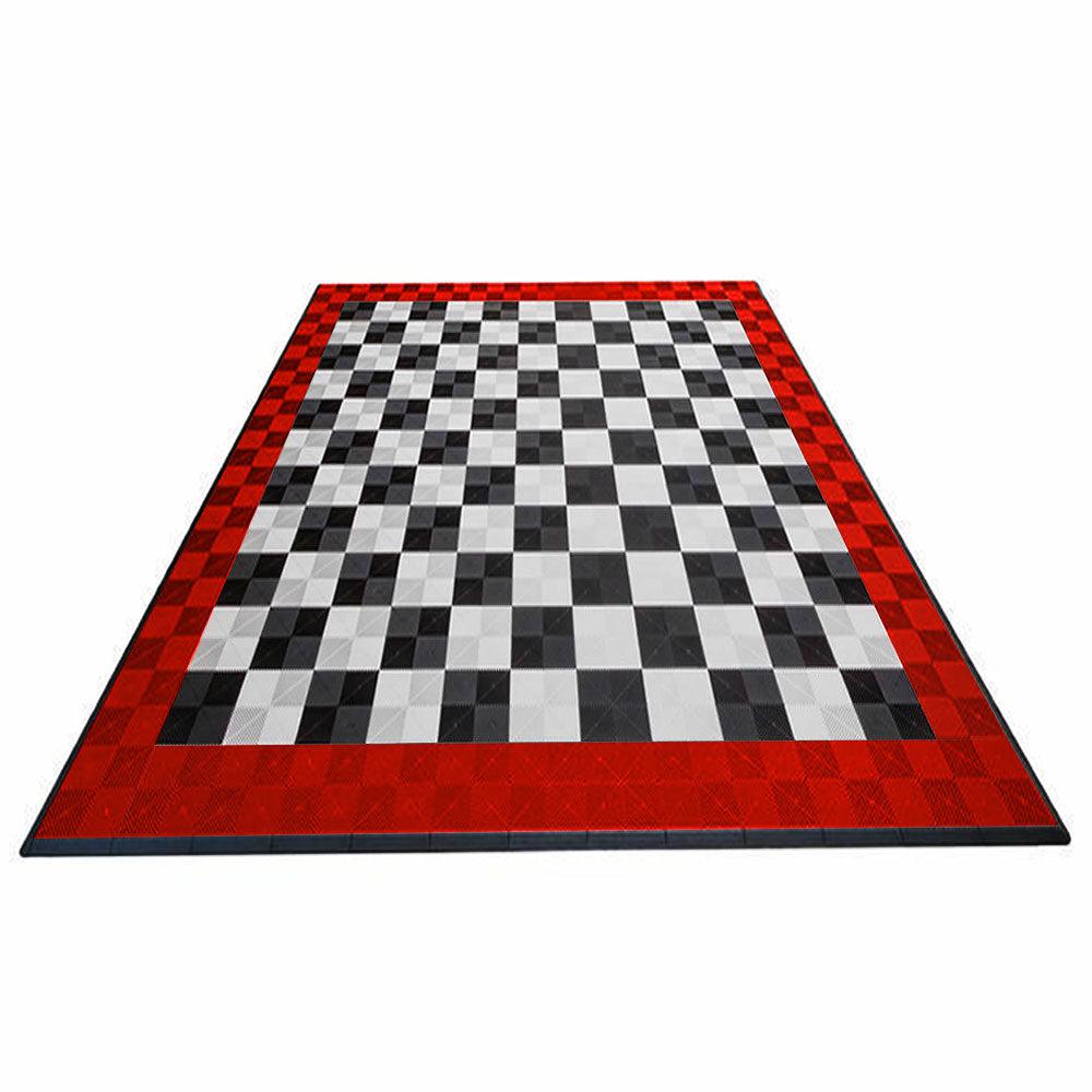 Swisstrax Double Car Garage Floor Mat In Ribtrax Pro Tiles (Border - Black, White, Red)-MAT-RPL-BRDR600-Garage Giant