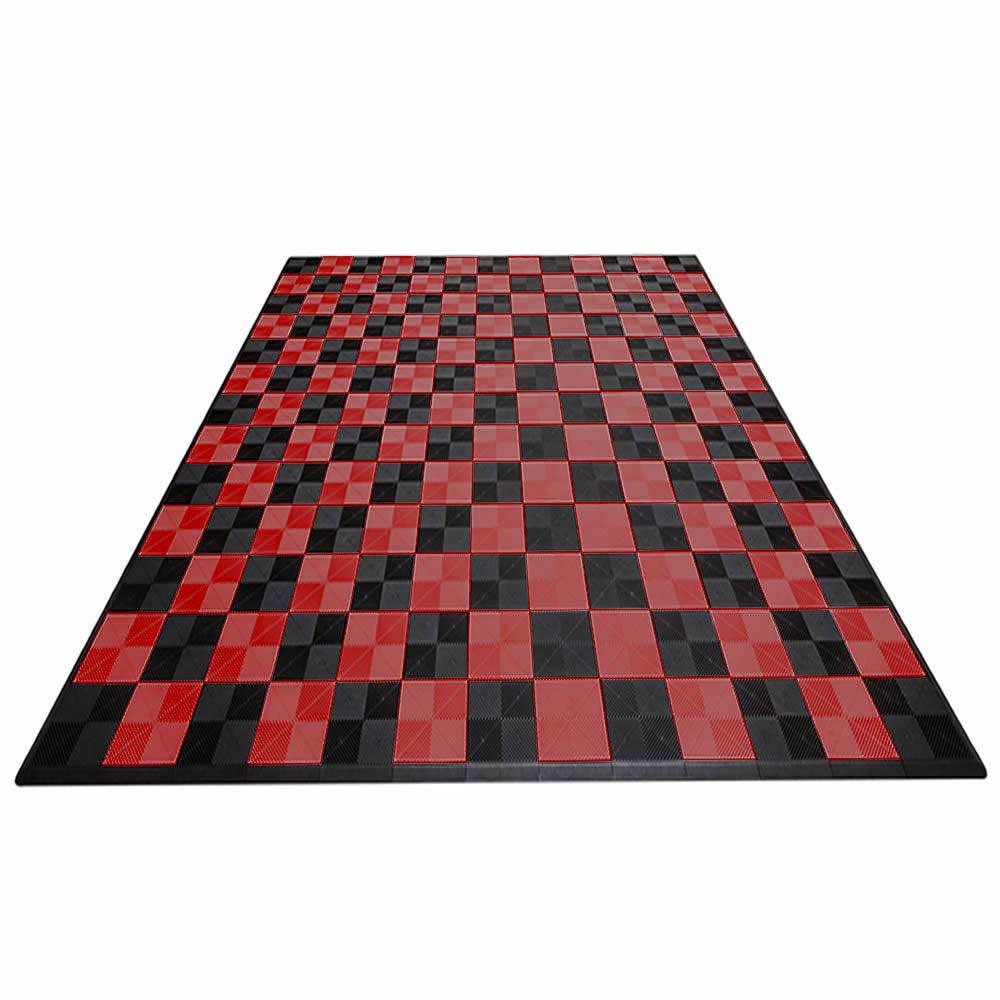 Swisstrax Double Car Garage Floor Mat In Ribtrax Pro Tiles (Checkered - Black, Red)-MAT-RPL-CHKR300-Garage Giant