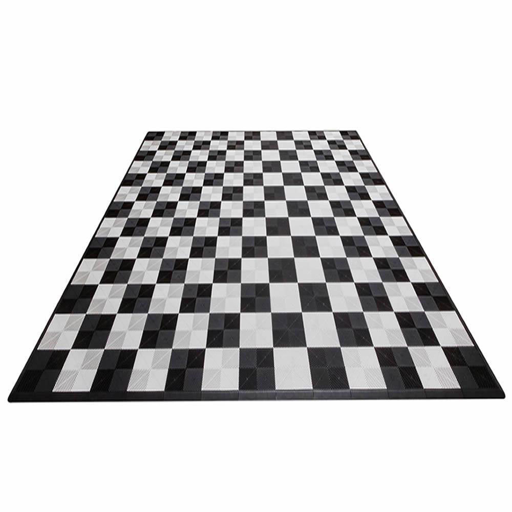 Swisstrax Double Car Garage Floor Mat In Ribtrax Pro Tiles (Checkered - Black, White)-MAT-RPL-CHKR600-Garage Giant
