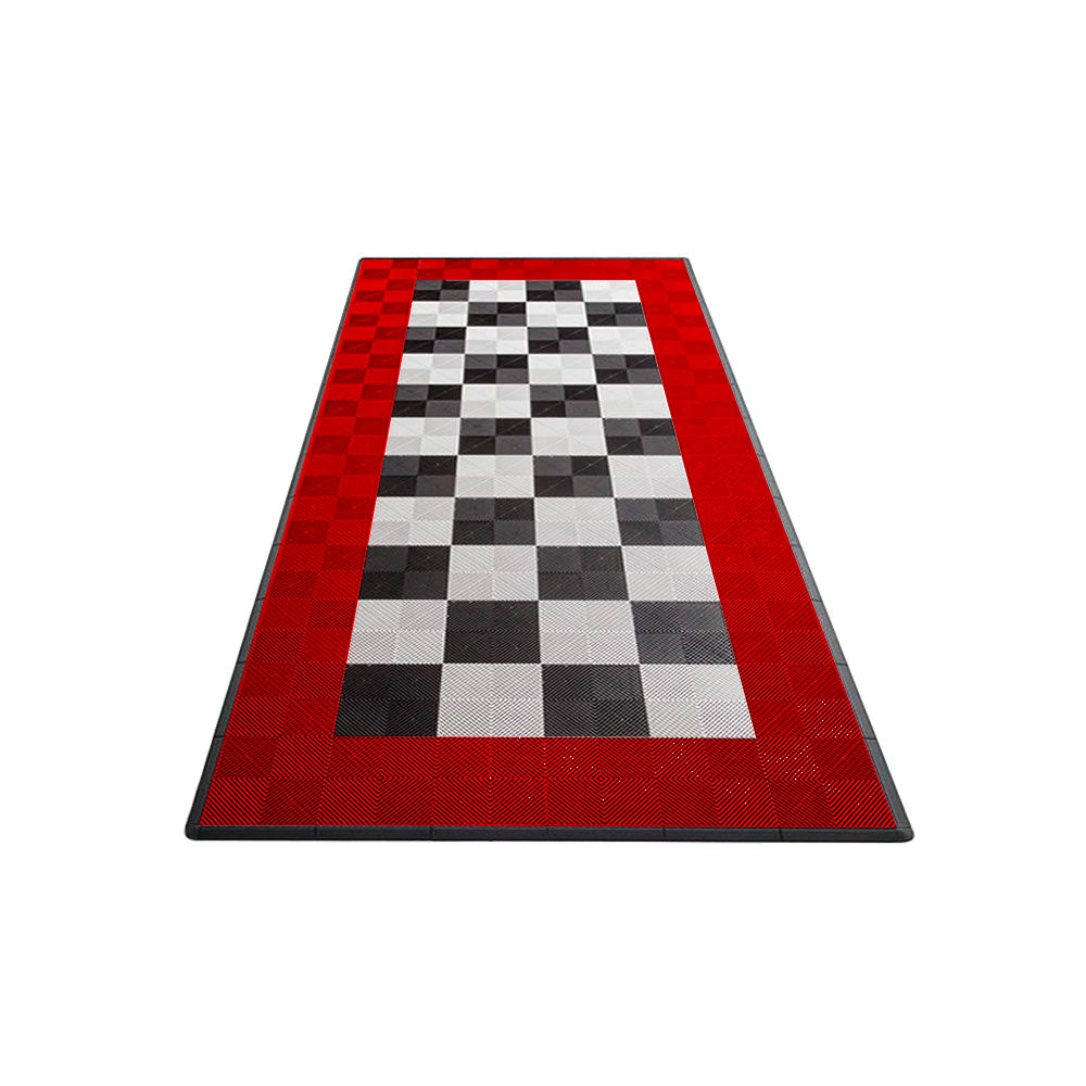 Swisstrax Single Car Garage Floor Mat In Ribtrax Pro Tiles (Border - Black, White, Red)-MAT-RPM-BRDR600-Garage Giant