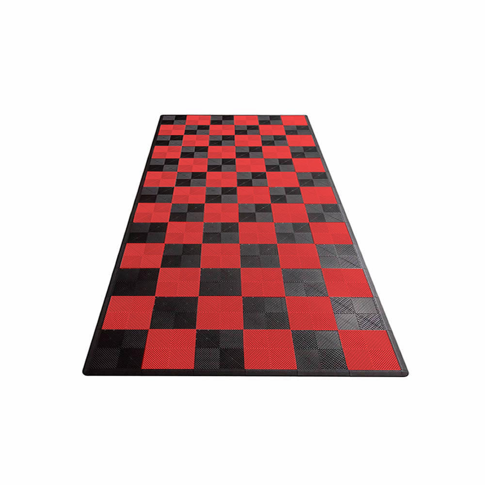 Swisstrax Single Car Garage Floor Mat In Ribtrax Pro Tiles (Checkered - Black, Red)-MAT-RPM-CHKR300-Garage Giant