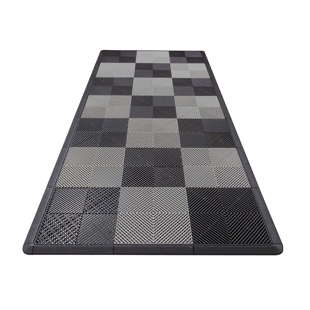Swisstrax Motorcycle Garage Floor Mat In Ribtrax Pro Tiles (Checkered - Black, Grey)-MAT-RPS-CHKR200-Garage Giant