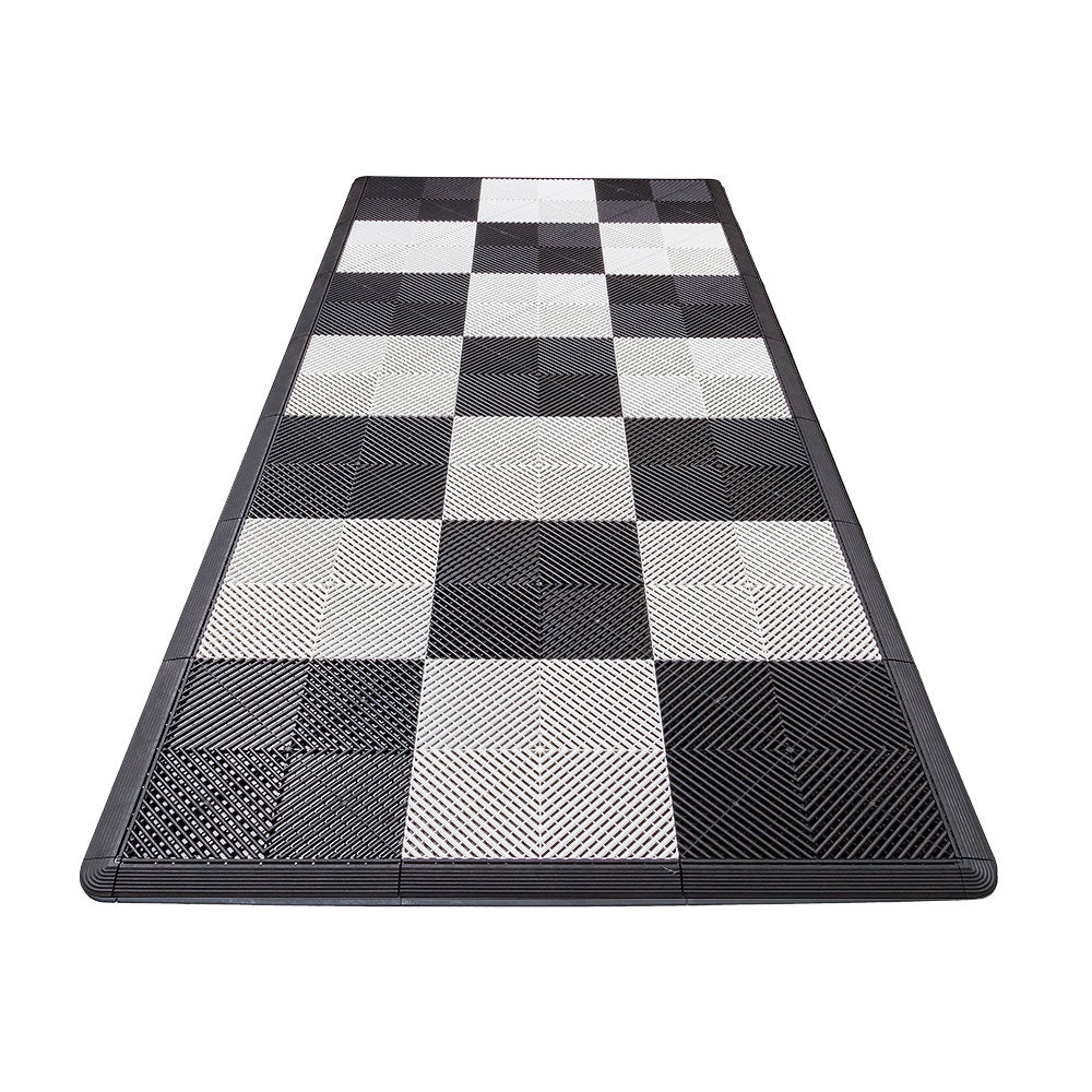 Swisstrax Motorcycle Garage Floor Mat In Ribtrax Pro Tiles (Checkered - Black, White)-MAT-RPS-CHKR600-Garage Giant