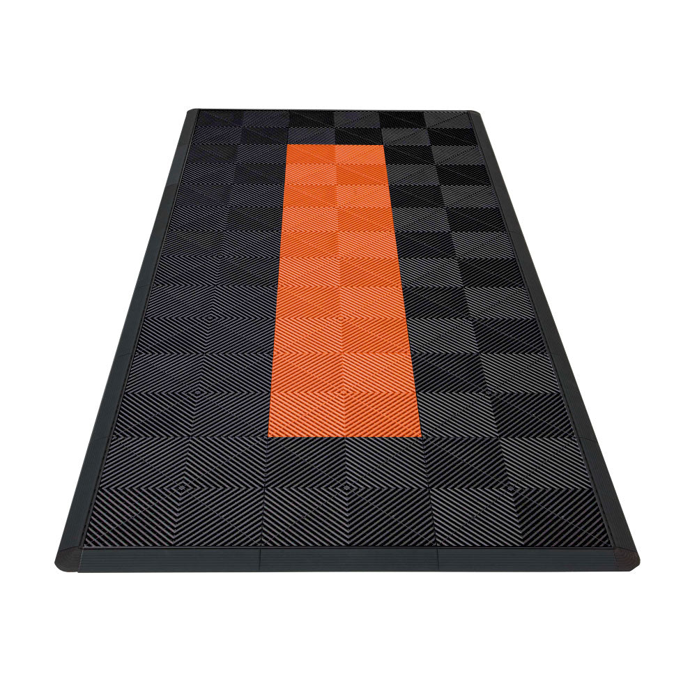 Swisstrax Motorcycle Garage Floor Mat In Ribtrax Pro Tiles (Runner - Black, Orange)-MAT-RPS-RUNR801-Garage Giant