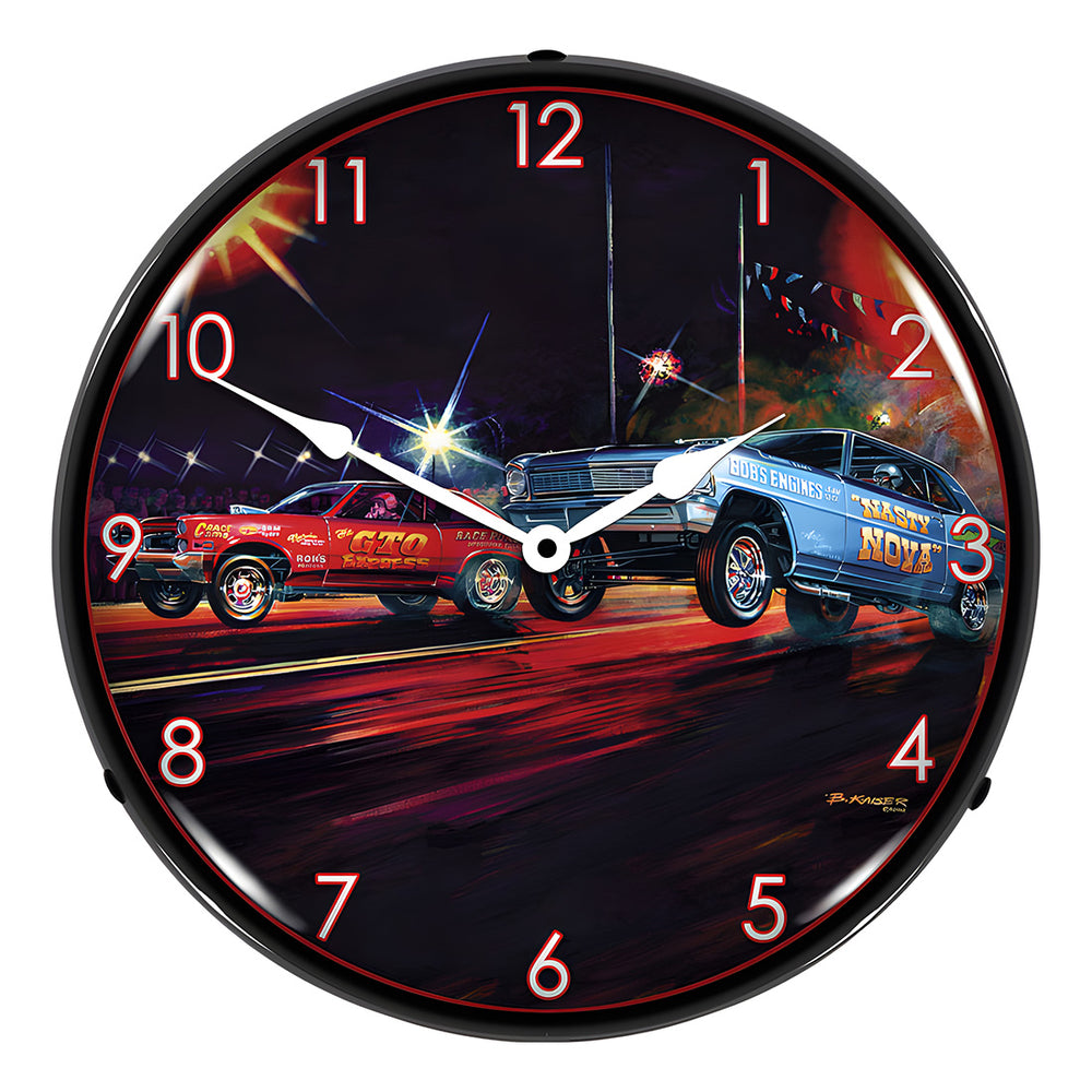 Collectable Sign and Clock Lift Off Drag Racing Backlit Wall Clock-MGL1209403-Garage Giant