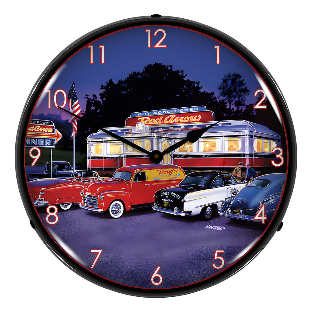 Collectable Sign and Clock Red Arrow Diner Backlit Wall Clock-MGL1209404-Garage Giant