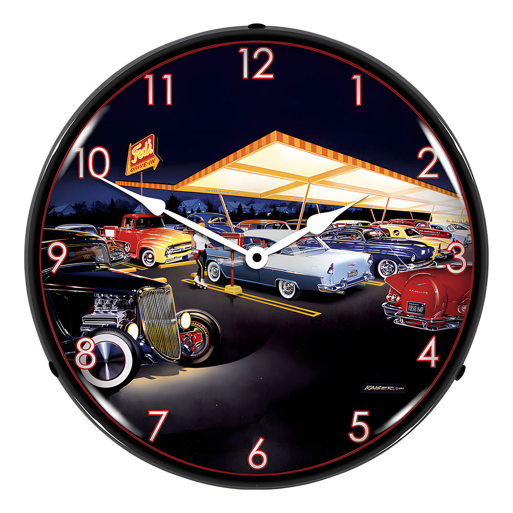 Collectable Sign and Clock Teds Drive In Backlit Wall Clock-MGL1209407-Garage Giant