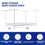 MonsterRAX 3' x 6' Overhead Storage Rack with 12-24-Inch Drop (White)-MR-3x6-W-Pack-12-Garage Giant 
