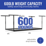 MonsterRAX 4' x 8' Overhead Storage Rack with 12-24-Inch Drop (Hammertone)-MR-SB-48PK-H-Pack-12-Garage Giant 