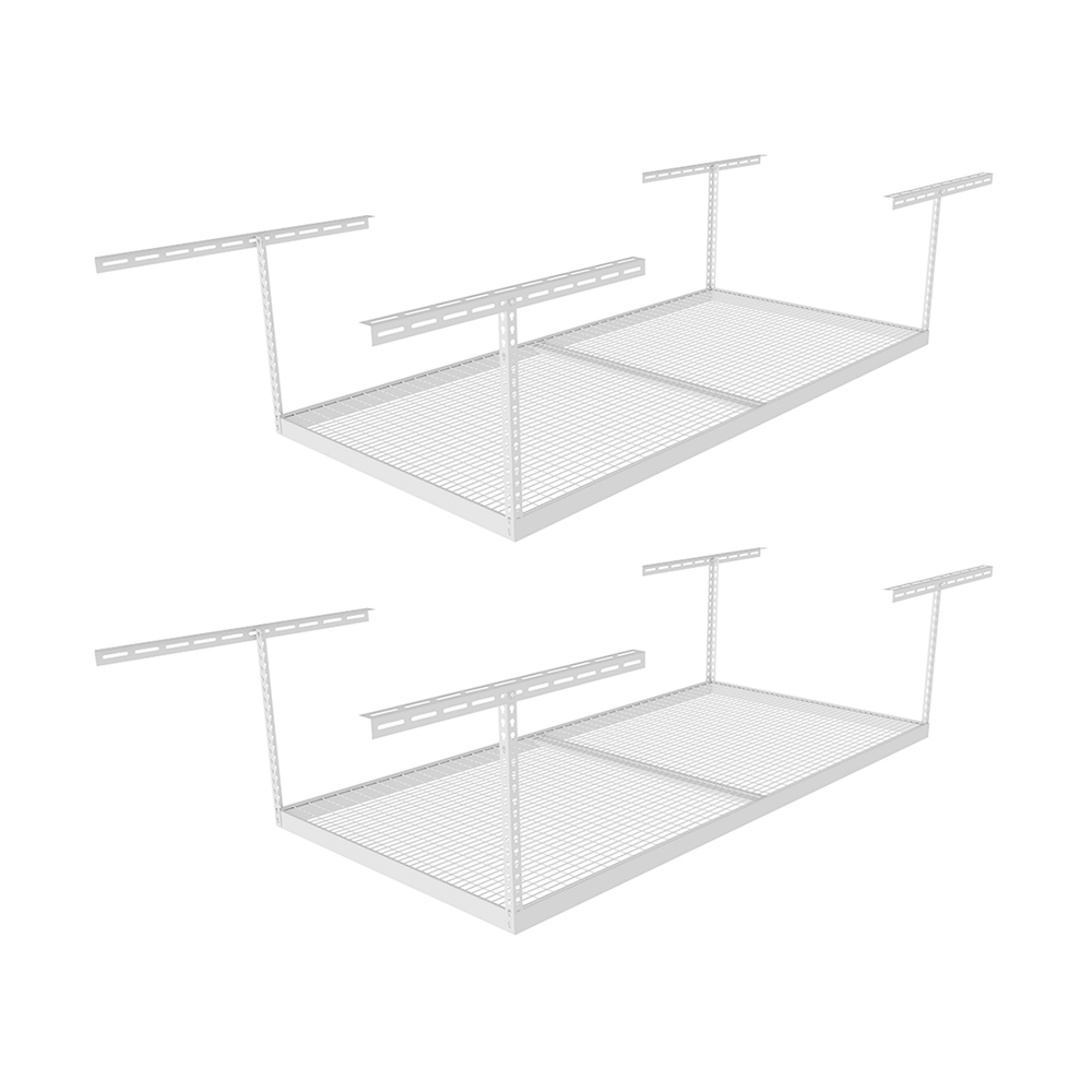 MonsterRAX Two 4' x 8' Overhead Storage Rack with 12-24-Inch Drop (White)-MR-SB-48PK-W-Pack-12-Combo-Garage Giant