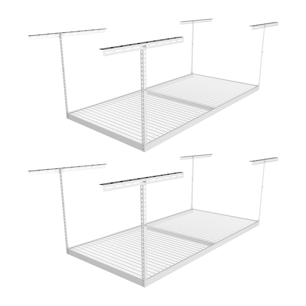 MonsterRAX Two 4' x 8' Overhead Storage Rack with 24-45-Inch Drop (White)-MR-SB-48PK-W-Pack-24-Combo-Garage Giant