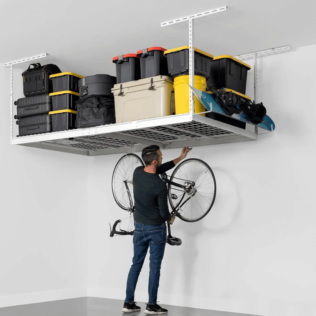 MonsterRAX 4' x 8' Overhead Storage Rack with 24-45-Inch Drop (White ...
