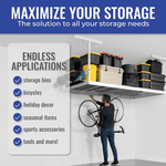 MonsterRAX 4' x 8' Overhead Storage Rack with 24-45-Inch Drop and 5 Yellow Bins (White)-MR-SB-48PKBY-W-Pack-24-Garage Giant 