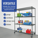 MonsterRAX 24" x 60" x 72" Rolling 4-Tier Wire Shelving Rack (Black)-MR-WS-602472-BW4-Garage Giant 