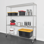 MonsterRAX 18" x 72" x 72" Rolling 4-Tier Wire Shelving Rack (Zinc)-MR-WS-721872-ZW4-Garage Giant 