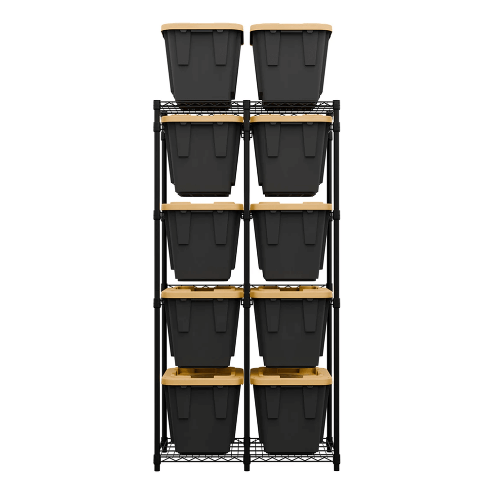 MonsterRAX 12 Gallon Storage Bin Rack with Yellow Lid Bins (Black)-MR-WS-BR12-B5-BY10PK-Combo-Garage Giant