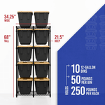 MonsterRAX 12 Gallon Storage Bin Rack with Yellow Lid Bins (Black)-MR-WS-BR12-B5-BY10PK-Combo-Garage Giant 