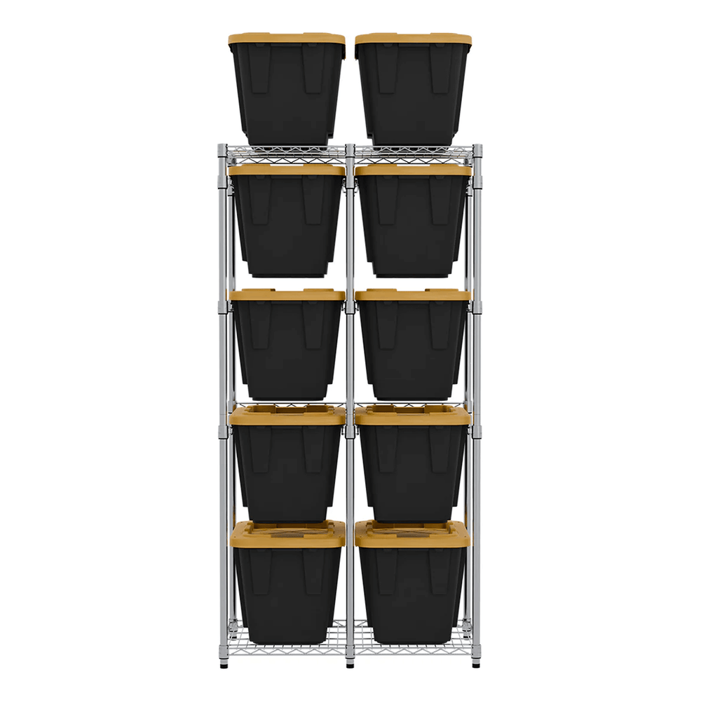 MonsterRAX 12 Gallon Storage Bin Rack with Yellow Lid Bins (Zinc)-MR-WS-BR12-Z5-BY10PK-Combo-Garage Giant