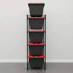 MonsterRAX Storage Bin Rack with Red Lid Bins (Black)-MR-WS-BR27-B5-BR5PK-Combo-Garage Giant 