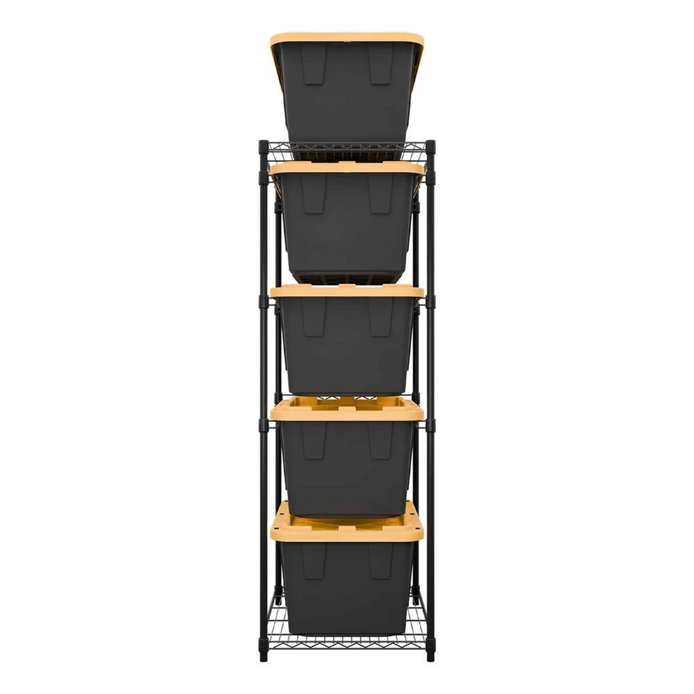MonsterRAX Storage Bin Rack with Yellow Lid Bins (Black)-MR-WS-BR27-B5-BY5PK-Combo-Garage Giant