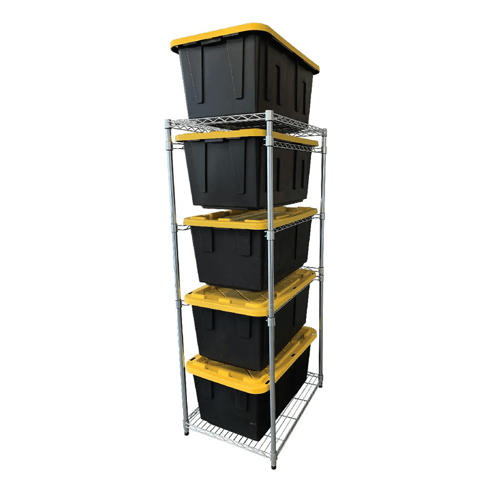 MonsterRAX Storage Bin Rack with Yellow Lid Bins (Zinc)-MR-WS-BR27-Z5-BY5PK-Combo-Garage Giant