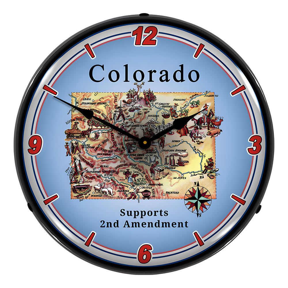Collectable Sign and Clock Colorado Supports the 2nd Amendment Backlit Wall Clock-N20031029-Garage Giant