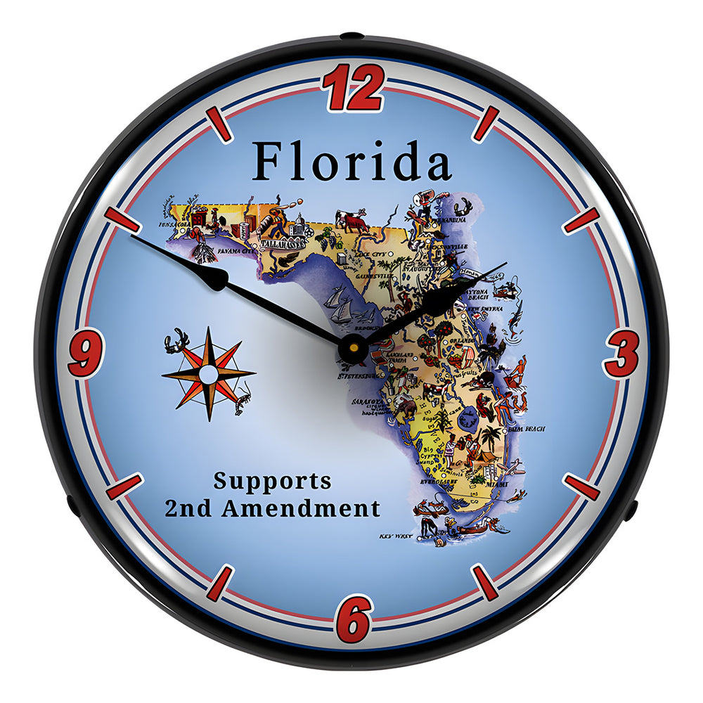 Collectable Sign and Clock Florida Supports the 2nd Amendment Backlit Wall Clock-N20031032-Garage Giant