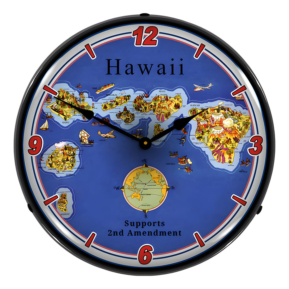 Collectable Sign and Clock Hawaii Supports the 2nd Amendment Backlit Wall Clock-N20031034-Garage Giant