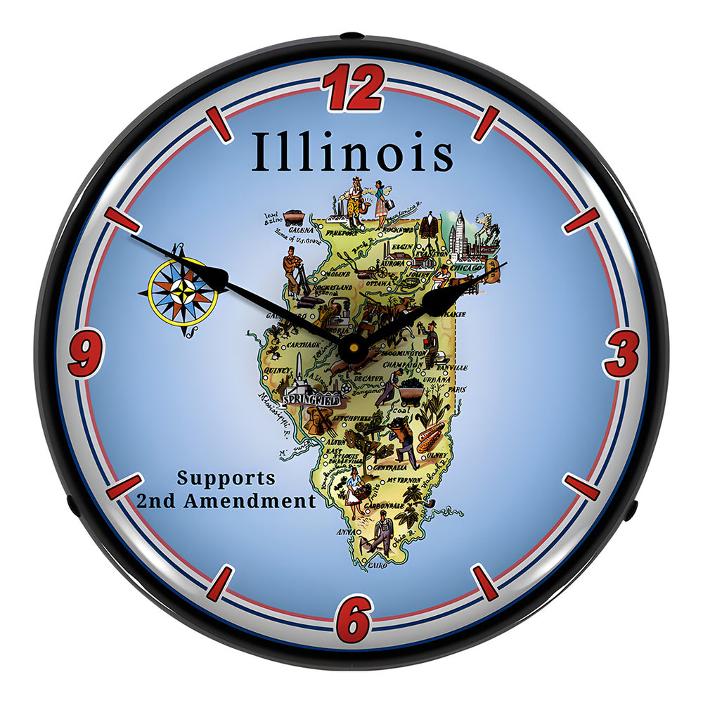 Collectable Sign and Clock Illinois Supports the 2nd Amendment Backlit Wall Clock-N20031036-Garage Giant