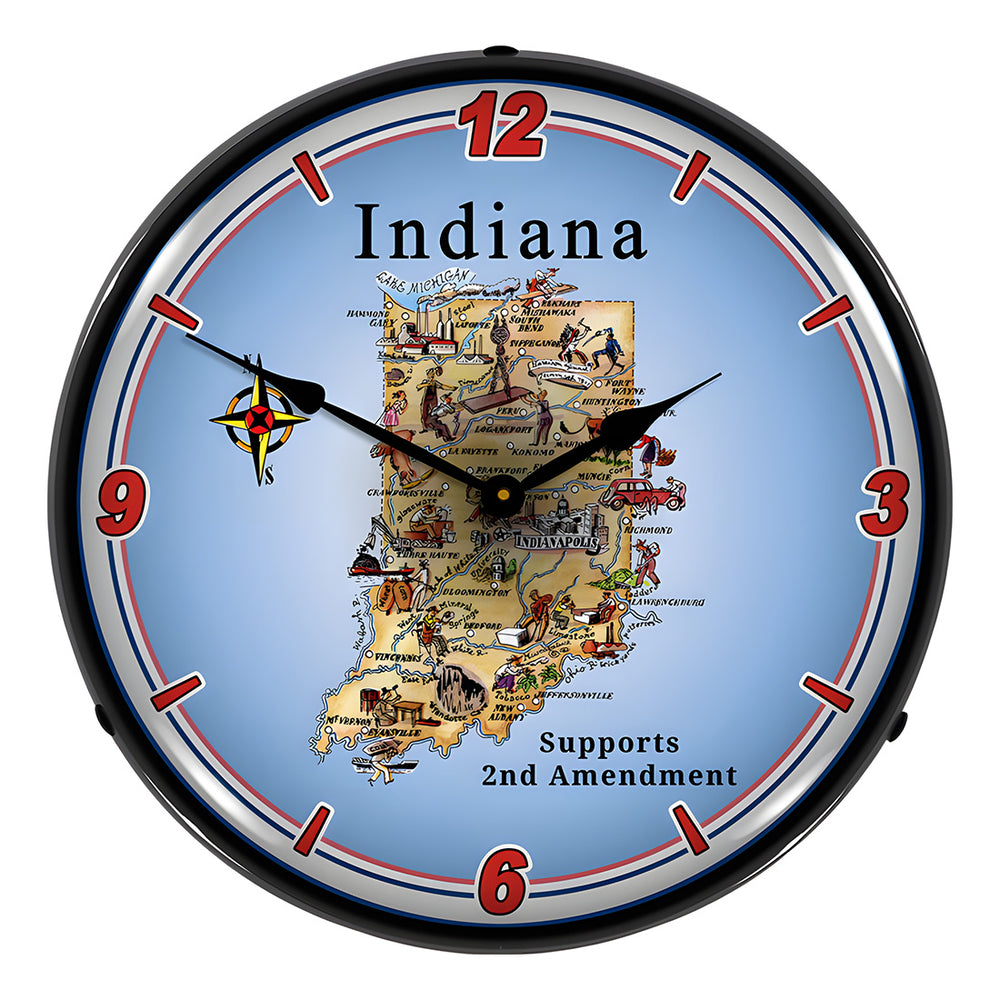 Collectable Sign and Clock Indiana Supports the 2nd Amendment Backlit Wall Clock-N20031037-Garage Giant