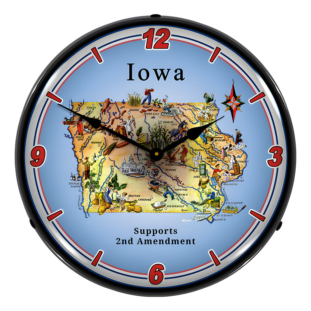 Collectable Sign and Clock Iowa Supports the 2nd Amendment Backlit Wall Clock-N20031038-Garage Giant