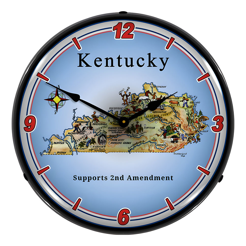 Collectable Sign and Clock Kentucky Supports the 2nd Amendment Backlit Wall Clock-N20031040-Garage Giant