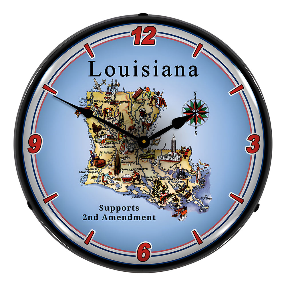 Collectable Sign and Clock Louisiana Supports the 2nd Amendment Backlit Wall Clock-N20031041-Garage Giant