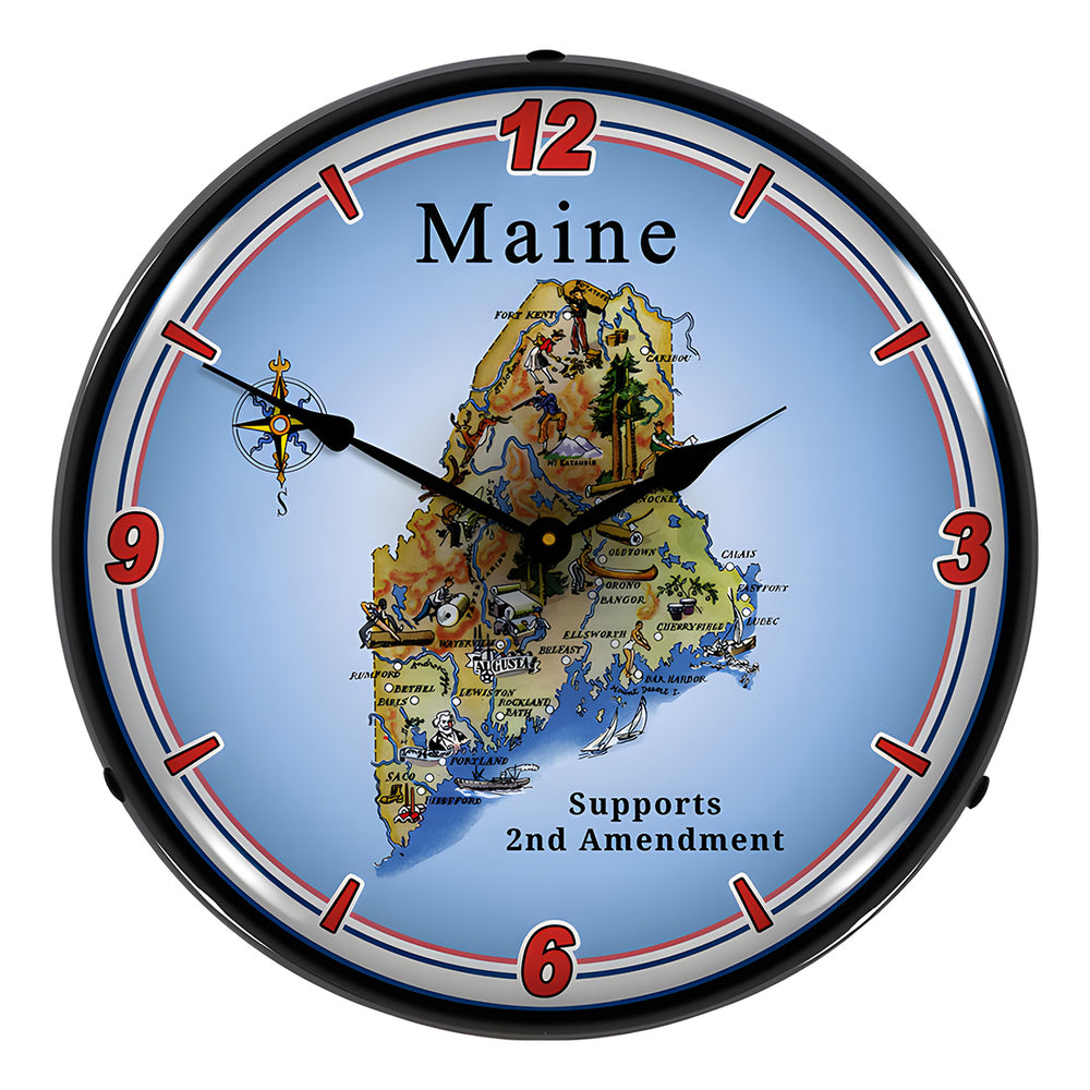 Collectable Sign and Clock Maine Supports the 2nd Amendment Backlit Wall Clock-N20031042-Garage Giant