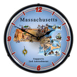 Collectable Sign and Clock Massachusetts Supports the 2nd Amendment Backlit Wall Clock-N20031044-Garage Giant 